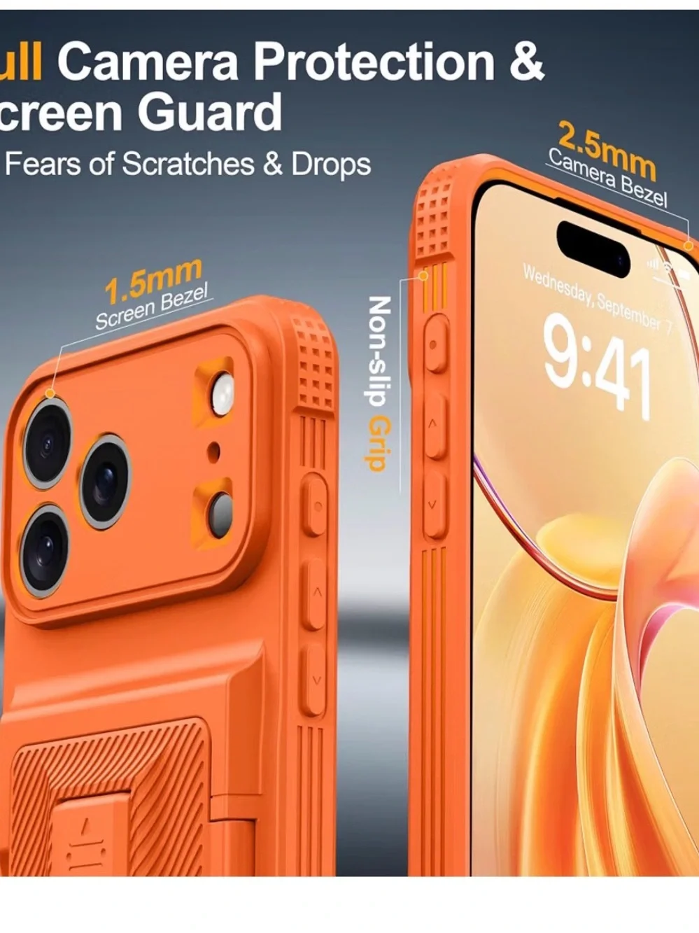 Orange Card-Holder Protective Phone Case with Kickstand I phone 17 pro NEW